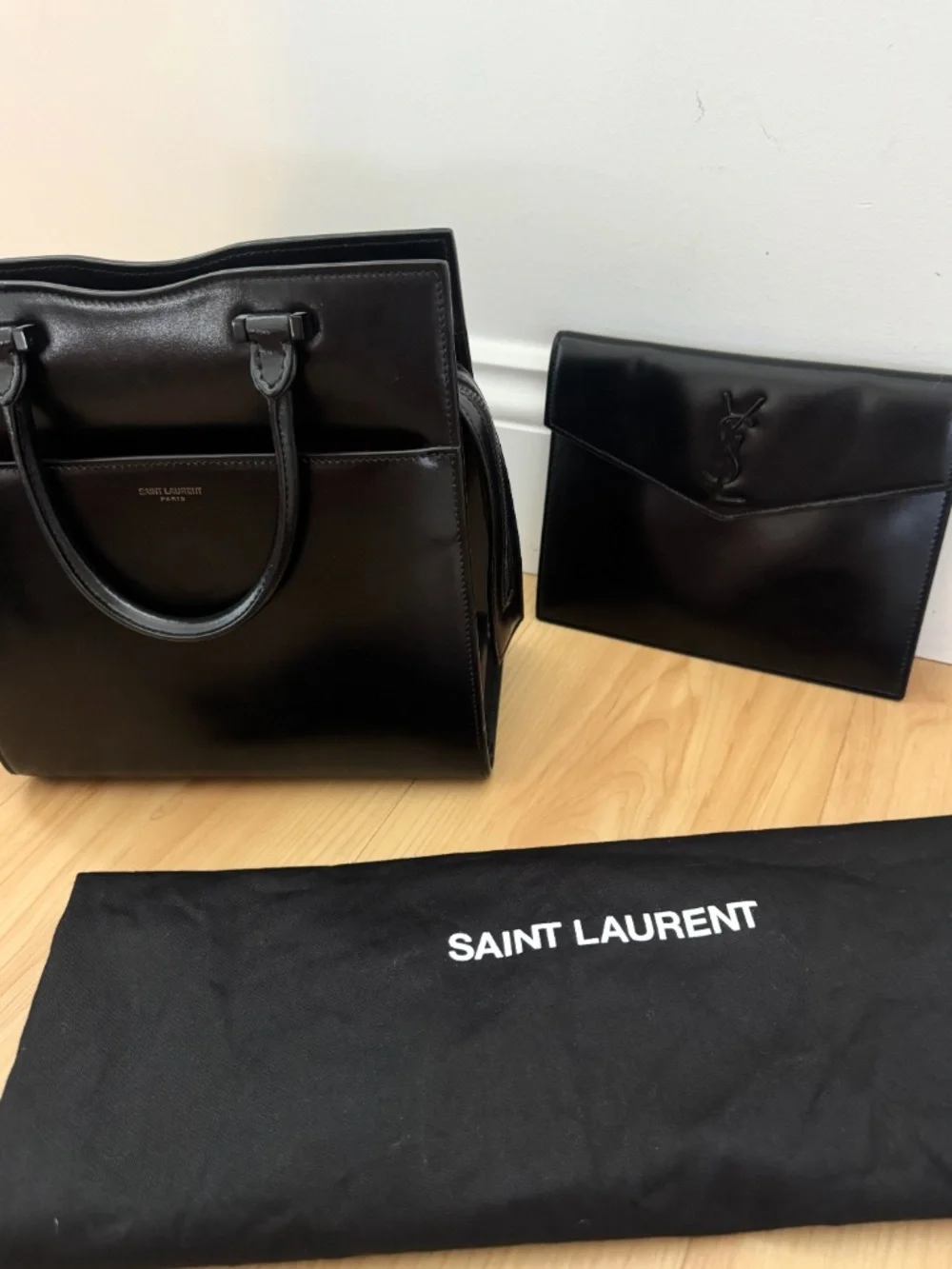 Saint Laurent Uptown Medium Tote Black Leather 4-in-1 Bag + YSL Clutch